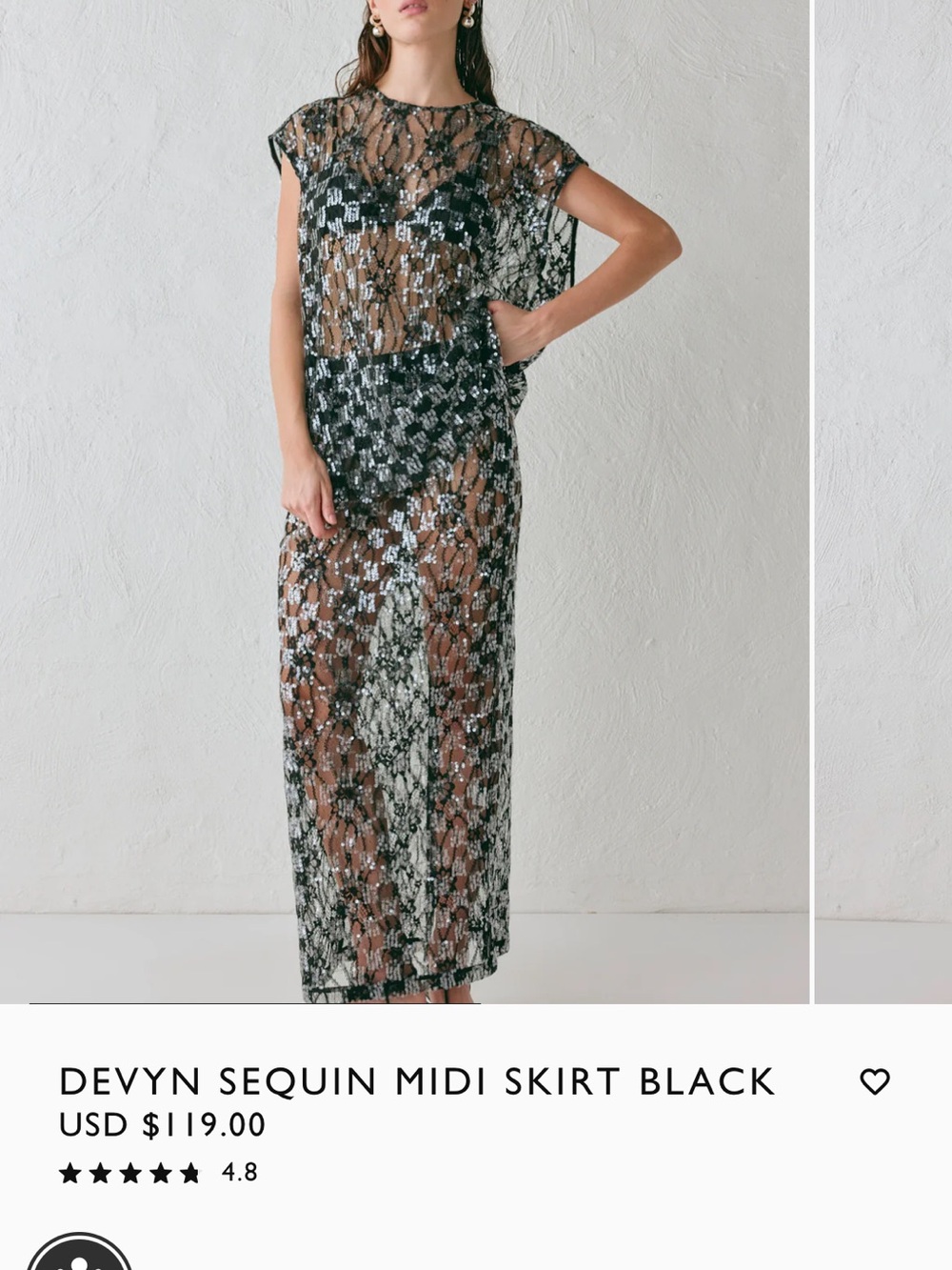 Sheer Sequined Midi Skirt - Black/Silver - Aus Size 4 - NWT